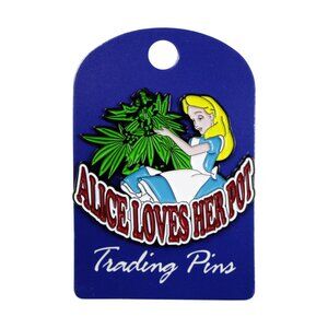 Alice Wonderland Parody Enamel Pin - Loves Pot - Funny Stoner Apparel Gift NWT